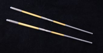 A pair of Chinese ivory and silver mounted chopsticks, late 19th / early 20th century, the handles