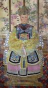 A Chinese Ancestor painting on silk, late 19th century, depicting an elderly woman wearing elaborate
