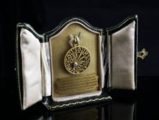 A cased early 20th century French 18ct gold and diamond set "Toujours" friendship token and plaque