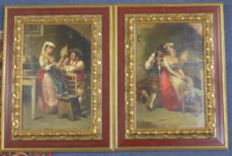 F. Pelugapair of oils on canvas,Couples in interiors,signed,15 x 10in.