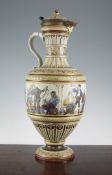 A Villeroy & Boch Mettlach stoneware large ewer and cover, late 19th century, the central band