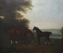 John Boultbee (1753-1812)oil on canvas,Two horses and two dogs in a landscape,40 x 50in.