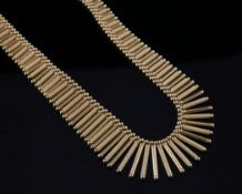 A mid 20th century Italian 18ct gold fringe necklace, 54.2 grams. 17.5in.