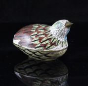 A Chinese cloisonne enamel `quail` box and cover, late 19th / early 20th century, modelled in
