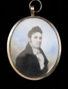 English School c.1810oil on ivory,Half length miniature of a gentleman with a cloud background,2.5 x