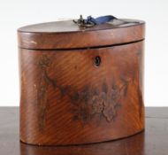 A George III inlaid satinwood oval tea caddy, with floral swag decoration, 5in.