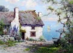 Alfred Fontville de Breanski (1877-1957)oil on canvas,`The Harbour Cottage`,signed,18 x 24in.