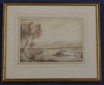 Anton Schranz (1801-c.1850)monochrome watercolour,View of Bournabashi. from the canal bridge near