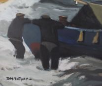 § Donald McIntyre (1923-2009)acrylic,`Holding the Cobble`,signed, Thackeray Gallery label verso,20 x