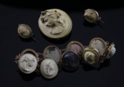 A suite of 19th century gilt metal mounted lava jewellery, comprising bracelet, brooch and pair of