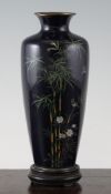 A Japanese silver wire cloisonne enamel vase, Meiji period, decorated with two birds with bamboo and