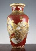 A large Japanese Satsuma pottery vase, early 20th century, decorated with leaf and scroll shaped