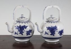 A pair of unusual Chinese blue and white wine pots, probably Jiaqing period, each of globular