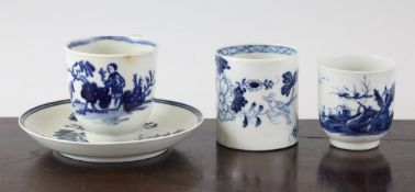 Late 18th century English porcelain coffee wares, comprising two Worcester coffee cups, one