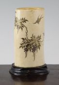 A Japanese gilt lacquered ivory tusk vase, 19th century, decorated with swallows in flight amid