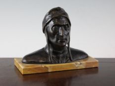 A late 19th century bronze bust of Dante, on Sienna marble plinth, 9in.