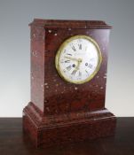 A 19th century French red marble mantel clock, with enamelled Roman dial signed Le Roy & Cie, Rue de