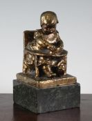 E. Barlison. A bronze figure of a seated girl, on square marble base, signed and dated to the back