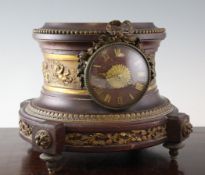 A late 19th century French ormolu mounted red marble clock base, with gilt Roman numerals and