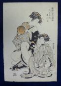 Isoda Koriusai (1735-1790)woodblock print,Study of geisha,Unframed; 15.25 x 10.25in.