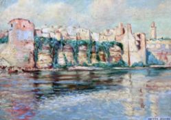 Matteo Brondy (1866-1944)oil on canvas,View of Meknes,signed,13 x 18in.