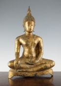 A 19th century Thai gilt bronze seated Buddha, 18.5in.