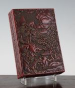 A Chinese wood, papier mache and red lacquer box and cover, Republic period, decorated with