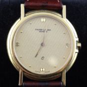 A gentleman`s steel and gold plated Favre Leuba quartz dress wrist watch, with dot numerals.