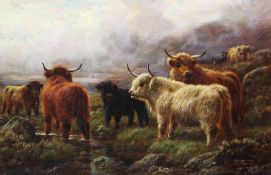 Robert Watson (fl.1877-1920)oil on canvas,Highland cattle watering,signed and dated 1914,Unsigned;
