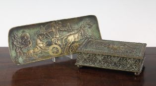 Max Le Verrier. A bronze casket, cast with Course D`Heracles, 6.5in. and a matching pen tray