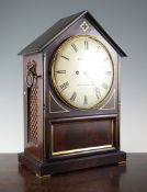 A Regency brass inset mahogany hour repeating bracket clock, with painted Roman dial signed E.
