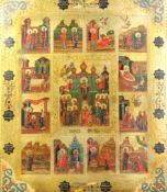 Russian Schooloil on wooden panel,Icon depicting scenes from the life of Christ,14 x 12in.