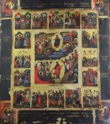 19th century Russian Schooloil on wooden panel,Icon depicting scenes from the life of Christ,18 x