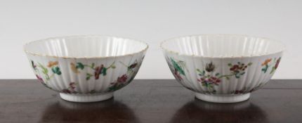 A pair of Chinese famille rose fluted bowls, Tongzhi seal mark and of the period, each painted