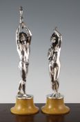 A pair of Victorian silver classical figures, possibly Adam & Eve?, by Hunt & Roskell, on sienna