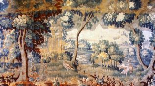 A late 17th century Flemish tapestry panel, Les Flamants by Henri Rousseau, with birds and trees