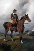 George Wright (1860-1942)oil on canvas,Portrait of a Cromwellian soldier on horseback,9.5 x 6.5in.