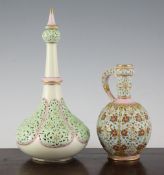 A Grainger & Co reticulated bottle vase and stopper and a similar jug, late 19th century, the bottle