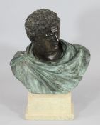 After The Antique. A bronze bust of a Roman Emperor, on stone plinth, 24in.