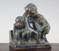 A Carter Stabler & Adams Poole pottery figural bookend, modelled as a family of monkeys, designed by
