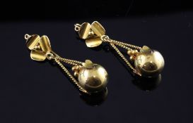 A pair of middle eastern gold globe shape drop earrings, 9 grams, 2in.
