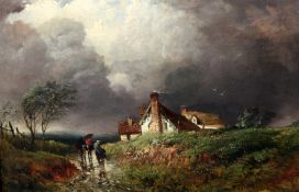 Henry Valter (fl.1854-64)oil on canvas,`A Wet Day on the Aldridge Road`,signed,12 x 18in.