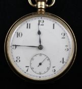 A George V 9ct gold Pilot keyless lever pocket watch, with Arabic dial, subsidiary seconds and