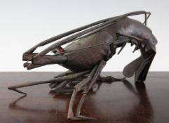 A Japanese patinated copper articulated model of a lobster, 19.5in.