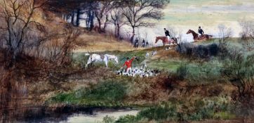 Arthur Willett (1857-1918)set of five watercolours,Hunting scenes,signed,5.5 x 11.75in.