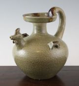 A Chinese Jue type chicken-head ewer, with Bluetts label, 9.4in.