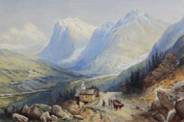 S.J. Lanson (19th C.)watercolour,Swiss landscape,signed and dated 1876,17.5 x 25in.