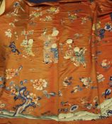 A Chinese embroidered silk panel, late 19th century, finely worked in long threaded polychrome silks