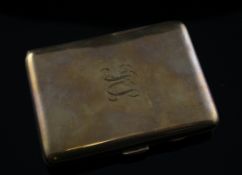 A 9ct gold cigarette case, of rectangular from, with engraved monogram, 3in, gross 52 grams.