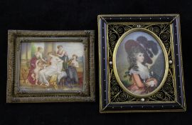 After Gainsboroughoil on ivorine,Miniature of a lady, bears signature, 3.25 x 2.5in. and a miniature